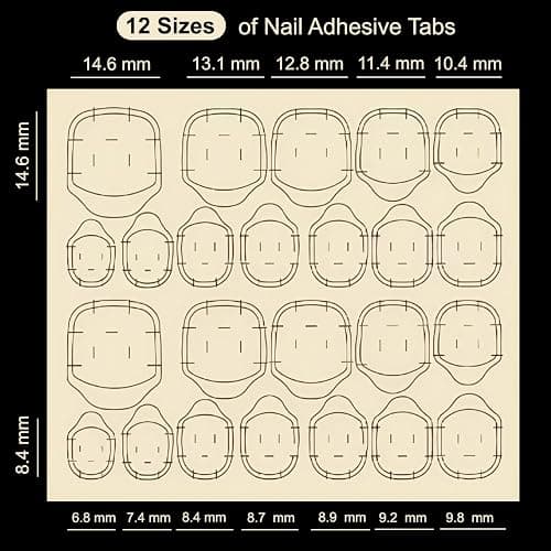 DOCVOEOMH 1440PCS Press on Nail Adhesive Tabs - 60 Sheets with 12 Sizes, Nail Sticky Glue Tabs for Press on Nails, Stickers for Artificial Fake Nails for Home/Salon Use thumbnail 2