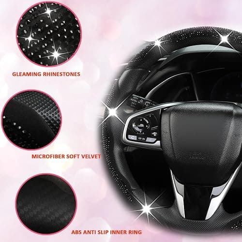 West Llama Diamond Bling Car Steering Wheel Cover with Crystal Rhinestones,3PCS Segmented Steering Wheel Protector,Universal for 99% Cars for Women(Black with Black Diamond) thumbnail 2