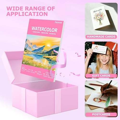 Pacocoast 9"x12" Watercolor Paper Pad, 140lb/300gsm Water Color Paper, Pink | Cold press glue bound sheets for wet & dry media. Watercolor journal notebook for painting & drawing, art supplies for adults thumbnail 7