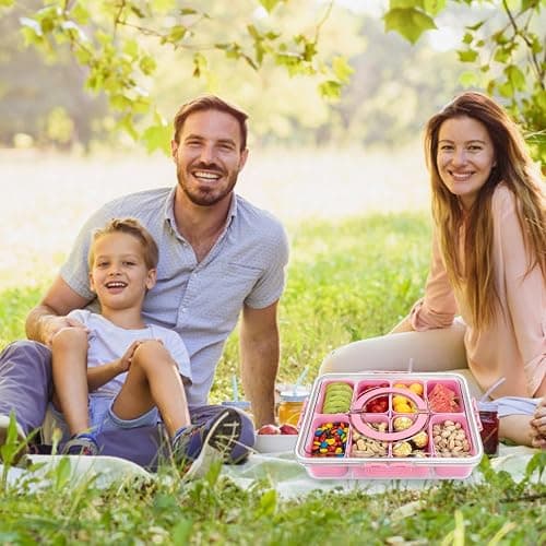 Divided Serving Tray with Lid and Handle, 8 Compartments Snack Box, Portable Platter for Candy Fruits Nuts, Snack Party Entertaining Picnic thumbnail 5