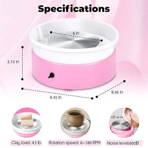 Goody King Mini Pottery Wheel-9.4”Pottery Wheel for Adults Beginners Kids, Upgraded Movable Turntable with Adjustable Speed with 16 Pottery Shaping Tools, Supports Forward and Reverse Rotation-Pink thumbnail 3