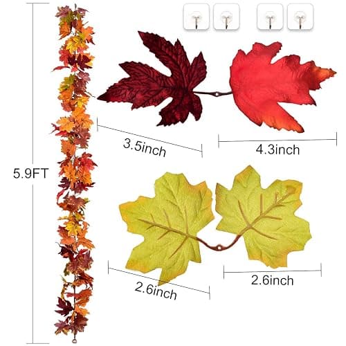 DearHouse 2 Pack Fall Garland Maple Leaf, 5.9Ft/Piece 7 Colors Hanging Vine Garland Artificial Autumn Foliage Garland Thanksgiving Decor for Home Wedding Fireplace Party Christmas thumbnail 3