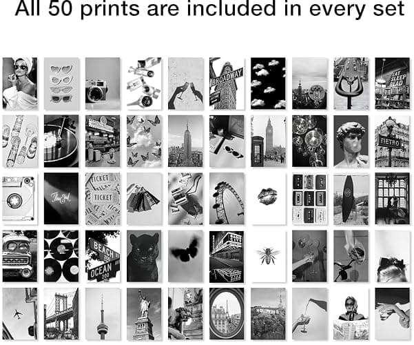 Y2K BOO Black and White Wall Collage Kit - 50 Trendy Monochrome Aesthetic Photos for Sophisticated and Modern Spaces, Perfect Room Decor for Teens, 4"x6" Vintage Wall Art for College Dorms thumbnail 4