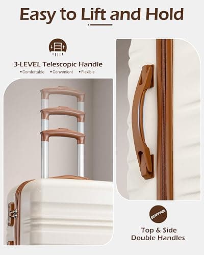 Long Vacation Luggage Sets 4 Piece Luggage with ABS+PC Hardshell, Spinner Wheels & YKK Zipper TSA Lock for Travel Esssentials (White-Brown, 6 Piece Set) thumbnail 5