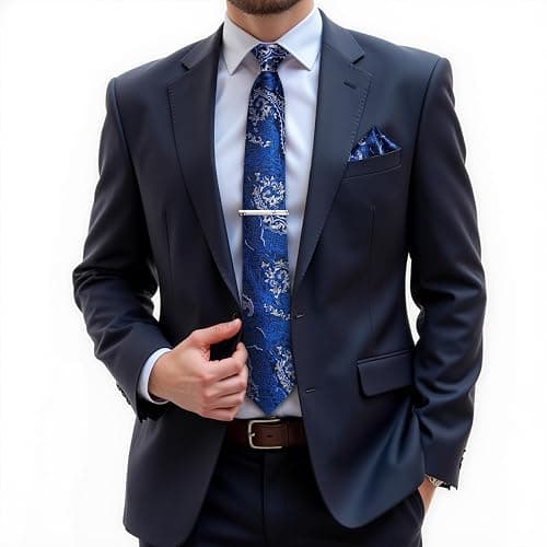 DiBanGu Paisley Ties for Men Silk Necktie and Pocket Square Cufflinks Tie Clip Set Woven Classic Mens Tie for Wedding Party thumbnail 2