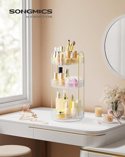 SONGMICS Makeup Organizer, 3-Tier Round Rotating Skincare Organizer Countertop, Customizable, Toiletries Vanity Organizer, Lazy Susan, Christmas Gift, Transparent UJKA011W02 thumbnail 3