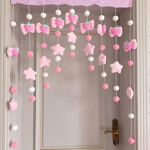 Kynthyre Cute Plush Curtain for Door Window Wall 33" W x 35" L Self-Adhesive Pink Strawberry Kawaii Curtain for Living Room and Bedroom Decor thumbnail 4