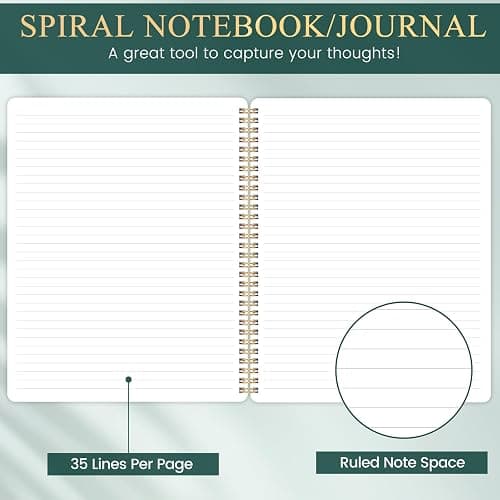 Spiral Notebook/Journal - Notebook, 8.5" x 11", Notebooks Journal for Work, 160 Pages, Journals for Women, Notebooks College Ruled Journals for Writing, with Premium Paper & Back Pocket, Moon Design - Floral thumbnail 5