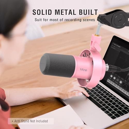 FIFINE XLR/USB Dynamic Microphone, Studio XLR Vocal Podcast Microphone for Recording, USB Streaming Mic with Mute Button, Gain Knob, Headphones Monitoring for Voice-Over, Video-Amplitank K688 Pink thumbnail 6