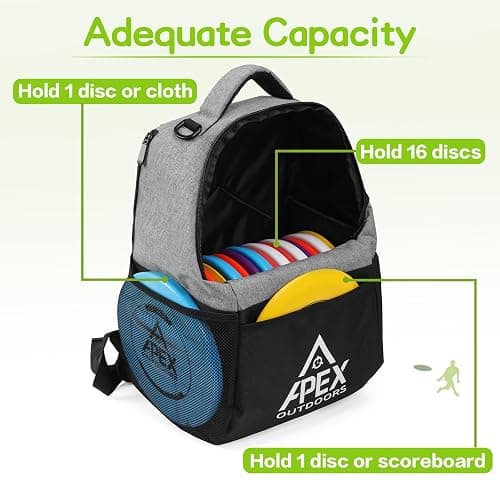 Apex Outdoors Lite Disc Golf Bag, Disc Golf Backpack Holds Over 18 Discs, with Foldable Support Panels & Accessories Pouch & Water Bottle Holder thumbnail 2