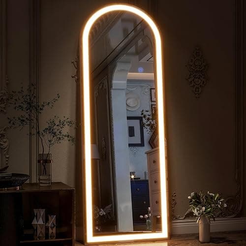 GLSLAND Arched LED Full Length Mirror 64" x 21" Full Body Mirror with Stand Wall Mounted Hanging Mirror with Lights Free Standing Floor Mirror for Bedroom thumbnail 4