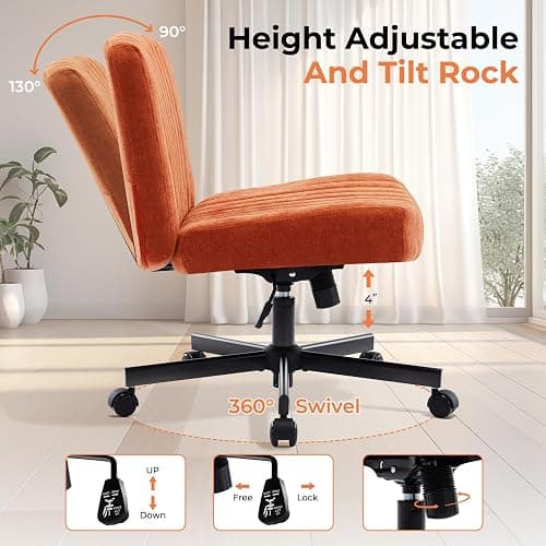 shipborne Convertible Base Criss Cross Chair with Pocket Springs & Thicker and Wider Cushions, Armless Legged Office Chair Relieves Back Pain, Swivel Vanity Chair for Living Room/Office, (Orange) thumbnail 6