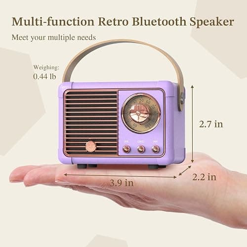 PRUNUS J-999 Retro Bluetooth Speaker,Vintage Decor Mini Wireless Speaker | Cute Old Fashion Style for Kitchen Desk Bedroom Office Party Outdoor Best Birthday Gifts Ideas for Women Teenage(Purple） thumbnail 3