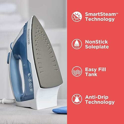 BLACK+DECKER Easy Steam Compact Iron for Clothes, Automatic Shutoff, Nonstick Plate, Light Weight, 1200 Watts thumbnail 3