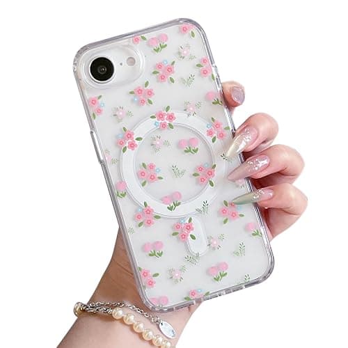 QLTYPRI Magnetic for iPhone 17e / iPhone 16e Case Compatible with Magsafe, Cute Floral Flower Aesthetic Phone Case Slim Clear Anti-Yellowing Shockproof Phone Cover for Girls Women - Floral - Image 1