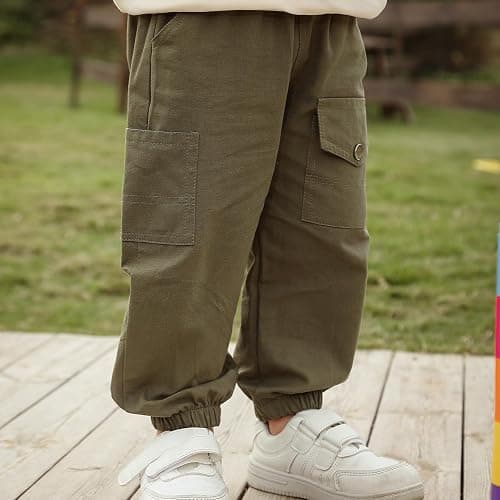 VZF Boys Cargo Pants, 2 Packs Toddler Elastic Waist Joggers, Cotton Hiking Pants Casual Outdoor School for 2-9Y thumbnail 2