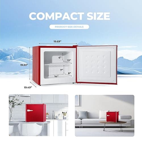 Electactic 1.2 Cu.ft Mini Freezer, Small Upright Freezer with Removable Shelf & 7 Adjustable Temperature Control, Energy Saving, Low Noise for Bedroom, Apartment, Home, Office, Red thumbnail 2