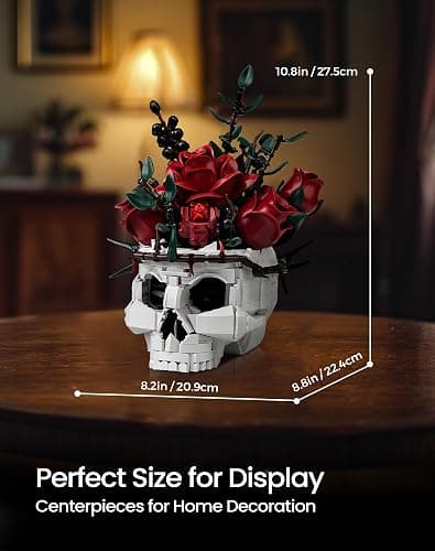iATOM Skull Roses Flower Bouquet Building Set, Botanical Collection Kit for Adult Women, Gift for Valentines Day for Her/Girlfriend/Mom/Wife/Couple, Goth Horror Skeleton Pot Home Table Decor Aesthetic thumbnail 3