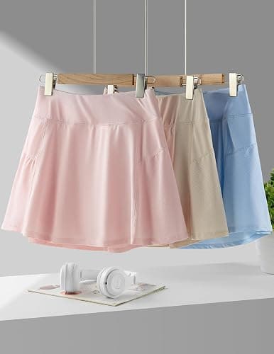 3 Pack Youth Girls Athletic Skirts with Built-in Shorts | Active Skorts, Adjustable Waist, Pockets, for Kids, Teens, Tennis, Golf, Cheer, School thumbnail 7