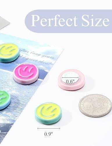 Mymazn 12Pcs Fridge Magnets Cute Refrigerator Magnets, Colorful Magnets for Whiteboard Cabinet Locker, Resin Smile Face Decorative Magnets for Classroom Kitchen Office thumbnail 3