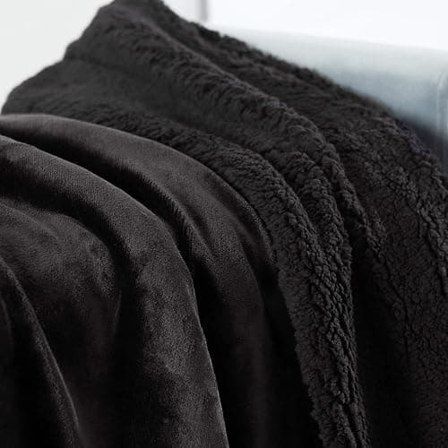 Genteele Sherpa Throw Blanket Super Soft Reversible Ultra Luxurious Plush Blanket, 50 x 60 inches, Black/Black thumbnail 4