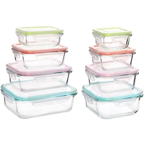 Vtopmart 8 Pack Glass Food Storage Containers with Airtight Lids, Glass Meal Prep Containers, Lunch Containers for Microwave, Oven, Freezer and Dishwasher, BPA Free - Image 1