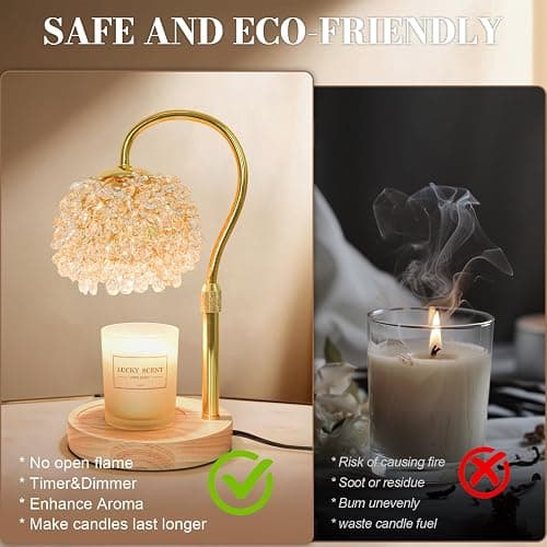 Hisummer Candle Warmer Lamp with Timer, Dimmable Candle Lamp Warmer with 312 K9 Crystals Adjustable Height Electric Candle Warmer for Women Gifts, Wax Warmer Lamp with 2 Bulbs for Jar Candles thumbnail 6