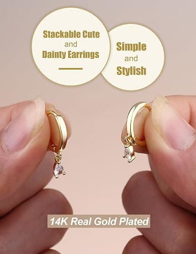 Gold Hoop Earrings for Women Hypoallergenic - 14K Gold Plated Dainty Stud Earrings Dangle Small Huggie Cartilage Earring Stacks Gold Jewelry thumbnail 4