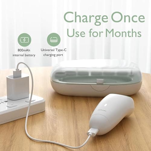Momcozy Baby Nail File Electric, Gentle Baby Nail Trimmer Electric, Baby Nail Clipper with Night Light, 7 Grinding Head Replacement Pads, Green thumbnail 6
