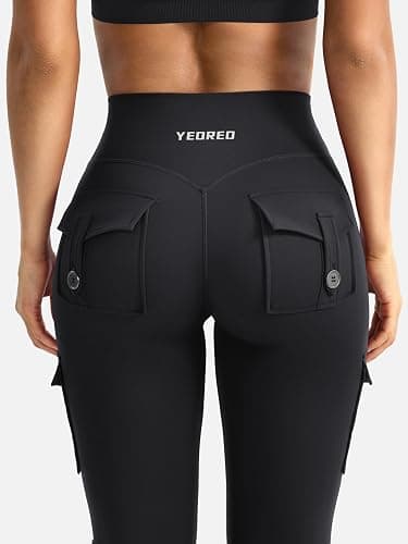 YEOREO CoreFlex Women Workout Flare Leggings with Pockets Hidden Scrunch High Waisted Cargo Gym Yoga No Front Seam Leggings thumbnail 4