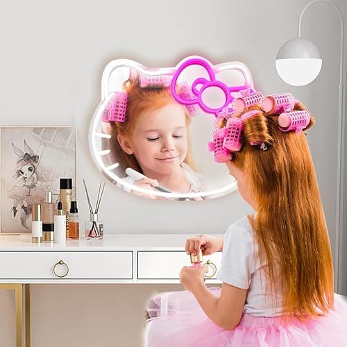 MCJSGSP Anime Hello Kit Mirror with Light Neon Signs for Wall Decor, Dimmable for Teen Girl Gift，Makeup Mirror neon Sign Room Decor (16.1 * 14 inch) thumbnail 2