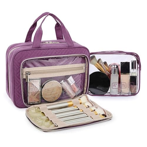 BAGSMART Toiletry Bag Hanging Travel Makeup Organizer with TSA Approved Transparent Cosmetic Bag Makeup Bag for Full Sized Toiletries, Large-Purple thumbnail 3