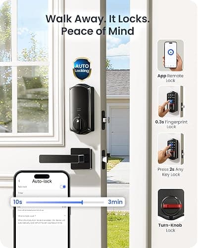 Veise VE027-H Built-in Wi-Fi Fingerprint Smart Deadbolt Lock with Handleset, App Remote & Voice Control, Keyless Entry Front Door Lock Set, Touchscreen Keypad, Auto-Lock, Easy Setup, Matte Black thumbnail 6