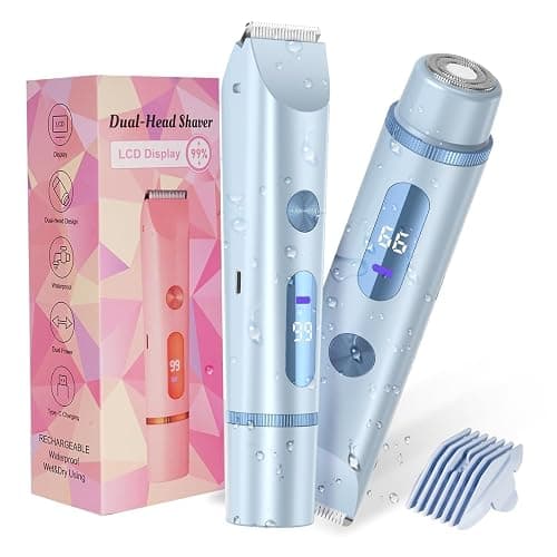 Bikini Trimmer for Women 2in1 High Power Epilators Hair Removal Waterproof Electric Razors Women's Electric Razor Pubic Hair Trimmer Shaver for Women for Ladies Pubic, Face, Underarms, Legs (Blue) - Image 1