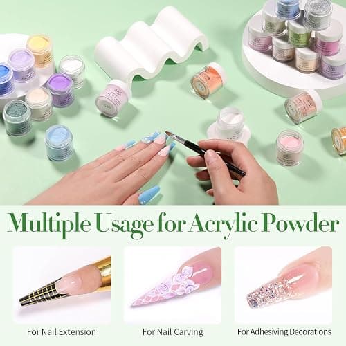 Born Pretty Acrylic Powder Set 36 Colors Spring Summer Acrylic Nail Powder Nude Pink Red Green Blue Purple Yellow Professional Polymer 3D Nail Art Kit for French Extension Carving Christmas Gift Set thumbnail 3