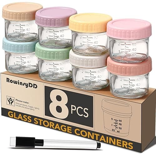 8 Pack Glass Baby Food Storage Containers, 4 oz Leakproof Baby Food Jars with Lids, Small Glass Food Containers for Infant Baby Food, Freezer & Microwave Safe, BPA Free - Image 1