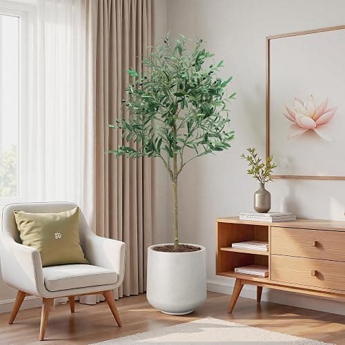 5FT Artificial Olive Tree,Artificial Plants Indoor,Faux Olive Tree Olive Trees Artificial Indoor with Natural Wood Trunk and Realistic Leaves and Fruits (5FT) thumbnail 5
