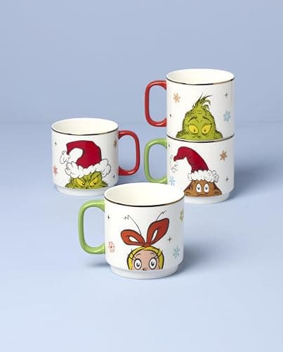 Lenox 898097 Merry Grinchmas Stackable Mugs, Service For 4, Assorted, Christmas, Drinkware Set, Holiday Glasses thumbnail 4