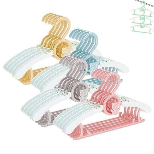 HGYZE Baby Nursery Closet Hangers, Non-Slip and Extendable Laundry Infant Pant Hangers for Newborn Clothes - 20pcs Colourful Gifts - Adjustable Children Coat Hanger for Girl Boy Toddler Kid, Colorful - Image 1