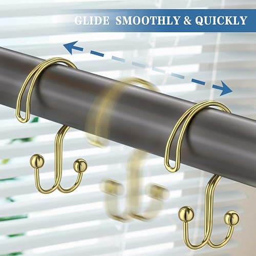 Shower Curtain Hooks, OEH Shower Curtain Rings, Gold Shower Curtain Hooks Rust Proof, Decorative Double Shower Hooks for Shower Curtain, Anti-Drop Shower Rings for Curtain & Liners, Gold, 12Pack thumbnail 5
