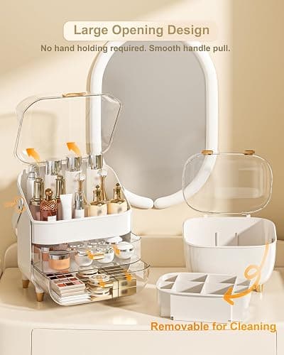 Makeup Organizer with Lipstick Holder, Skincare Organizers Storage Box Cosmetic Display Cases, Teen Girl Gifts Make up Organizers for Vanity, Dresser, Countertop, Bathroom(Rose Gold) thumbnail 4