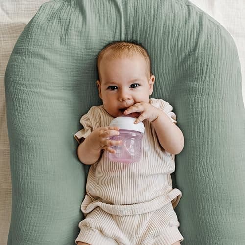 Muslin Bassinet Fitted Sheets, 2 Pack for Baby Boy and Girl, Soft Breathable Stretchy Baby Pad/Mattress Sheet Set, Universal Fit for Hourglass Oval and Rectangle Bassinet Mattress (Natural Leaves) thumbnail 3