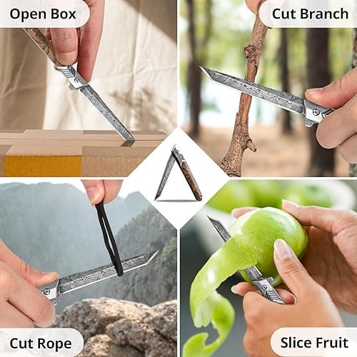 ITOKEY EDC Pocket Knife for Men, 3.7 inch Slim Folding Knife with Tanto Blade and Liner Lock, Unique Gentleman's Gift, Thin Cool Knives for Outdoor Camping, Pocket Sheath for Keychain Everyday Carry thumbnail 5
