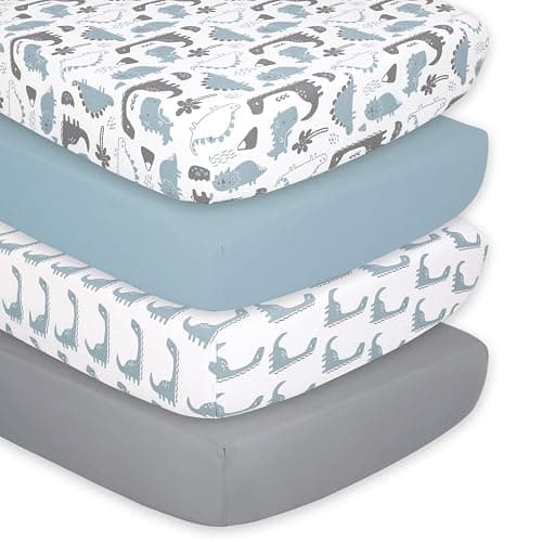 The Peanutshell 4-Pack Fitted Crib Sheet Set - Super Soft & Breathable Baby Boy Crib Sheets, Nursery Decor, Fit for Standard Mattress Cover- Dinosaur - Image 1