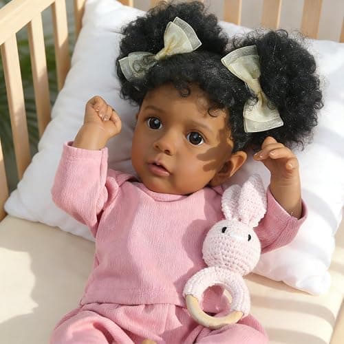 WOOROY Reborn Baby Dolls Girl Black African American - 20 Inch Realistic Newborn Baby Doll in Pink Outfit, Soft Cloth Body with Full Accessories, Gift for Kids Aged 3+ thumbnail 2