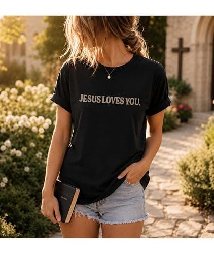 Jesus Shirts for Women Christian Jesus Loves You T Shirt Faith Religious Bible Verse Graphic Tee Tops thumbnail 3