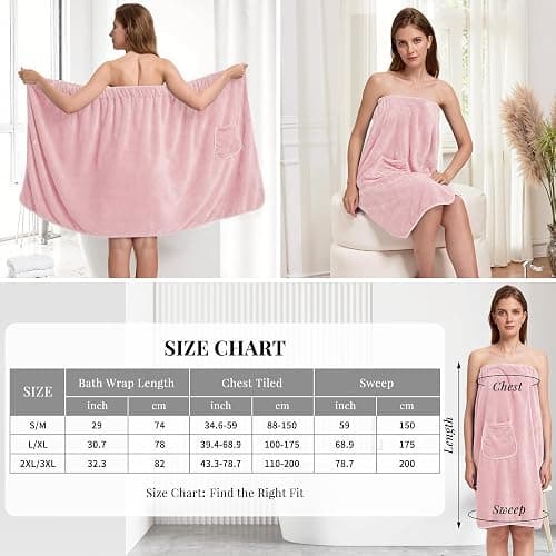 PJGGZ Towel Wrap for Women, Three Adjust Clasps Closure Bath Wraps After Shower Spa Sauna Bathrobe(Available in Plus Size) thumbnail 5