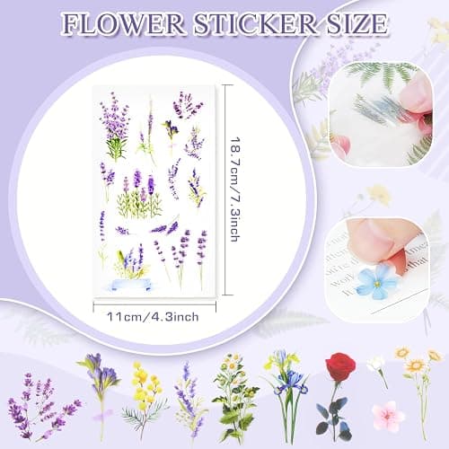 160Pcs Natural Flower Stickers for Scrapbooking,Self-Adhesive Transparent Flower Stickers Scrapbook Supplies Journaling Supplies for Adult Card Making Letters DIY Water Bottle Cards Decoration (160) thumbnail 3