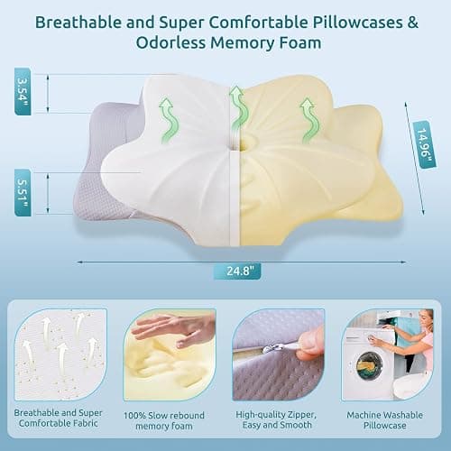 DONAMA Cervical Pillow for Neck and Shoulder,Contour Memory Foam Pillow,Ergonomic Neck Support Pillow for Side Back Stomach Sleepers with Pillowcase thumbnail 6