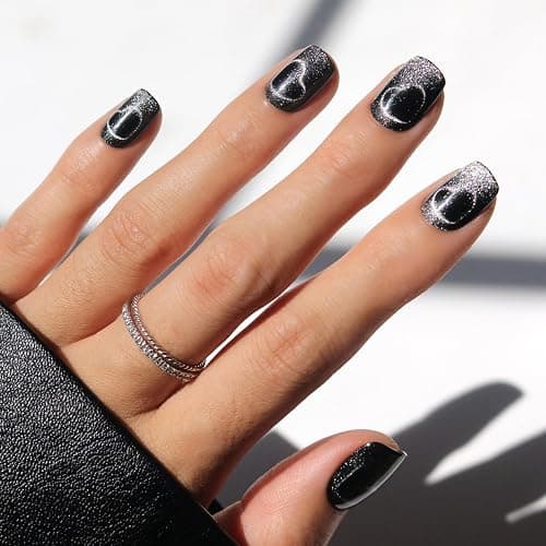 Glamnetic Press On Nails - Short Squoval, Glossy Fake Nails 30 Pc Full Kit | Everyday Black press on nails in 15 sizes. Glossy glue-on set. Waterproof, chip-resistant, up to 2 weeks wear - Image 1